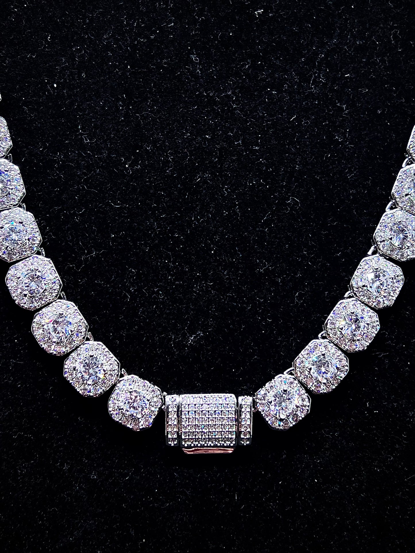 10mm Clustered Tennis Chain - 18k White Gold