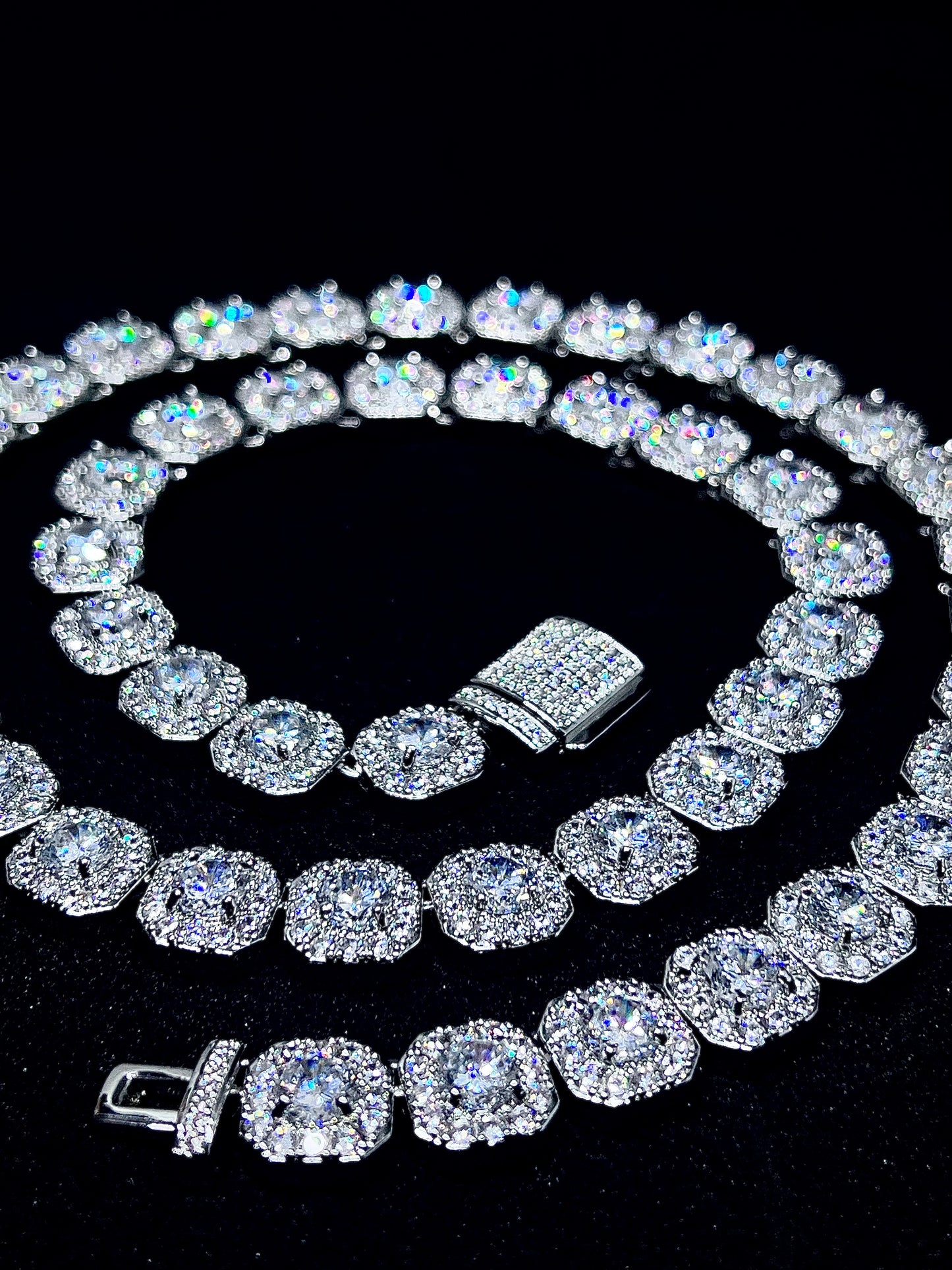 10mm Clustered Tennis Chain - 18k White Gold
